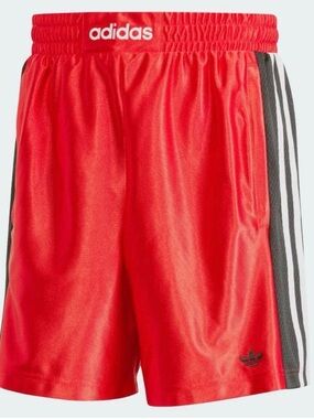 adidas Red Athletic Shorts with Black Side Panels and White Stripes